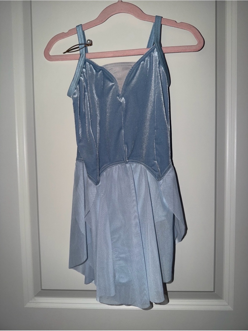 Weissman Girls Light Blue Dance Dress with Velour Bodice and sheer skirt.